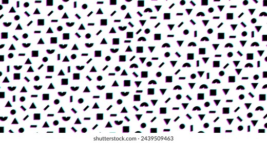 Hipster pattern with black and white geometric forms. Retro 80s-90s pattern background. Vector EPS 10