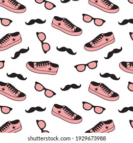 Patrón hipster con trogadores, bigote y gafas. Patrón de diseño textil