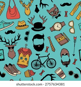 Hipster pattern. modern fashioned tools of hipster culture. vector seamless background