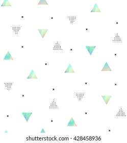 Hipster pattern with triangles texture hologram. Gasoline Color in the triangles. Light pattern for fabrics and artwork.