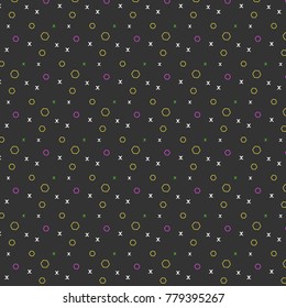 Hipster Pattern with yellow, purple polygon, white and green star ornament on grey background