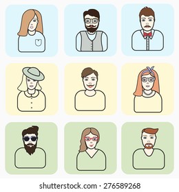 Hipster people color design  icon set. Trendy vector illustrations.