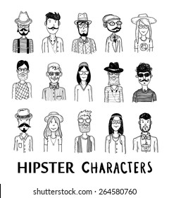 Hipster people icon set. vector illustrations.