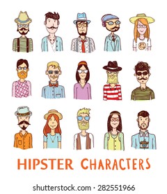 Hipster people icon set. vector illustrations.