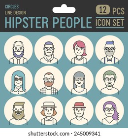 Hipster people line design circle icon set. Trendy vector illustrations.