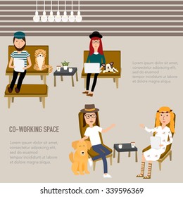 Hipster people working in the co-working space infographics elements.illustrator EPS10.