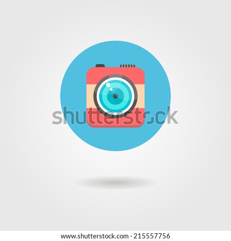 hipster photo camera icon in the circle with shadow. concept of photography or instagram app. flat design modern vector illustration