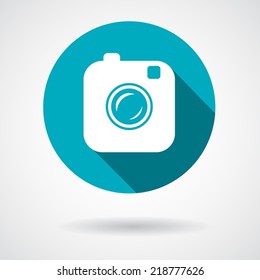 Hipster photo or camera icon with long shadow. Vector illustration