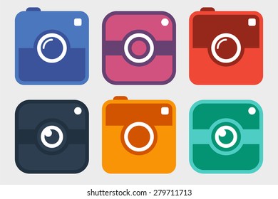 hipster photo camera icon set. six colorful, different, photo camera pictogram, in trendy flat style, isolated on white background. vector illustration