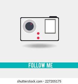 Hipster photo or camera icon with shadow, flat simple design, vector illustration