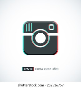 Hipster photo camera icon with stereoscopic 3d effect. Retro vector icon logo isolated. EPS10 vector.