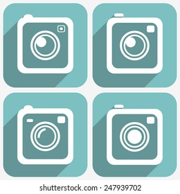 Hipster photo. Photo camera with long shadow