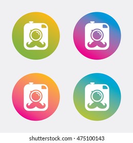 Hipster photo camera with mustache sign icon. Retro camera symbol. Gradient flat buttons with icon. Modern design. Vector