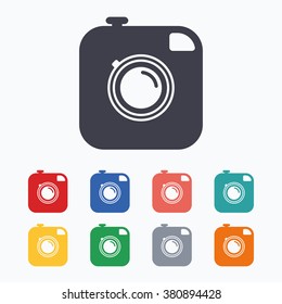 Hipster photo camera sign icon. Retro camera symbol. Colored flat icons on white background.