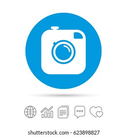 Hipster photo camera sign icon. Retro camera symbol. Copy files, chat speech bubble and chart web icons. Vector