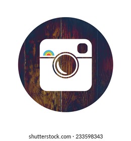Hipster Photo Icon on Wooden Texture with Cross Process Effect 