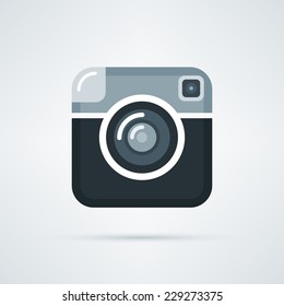 Hipster photo or retro camera icon with shadow. Flat style simple design.