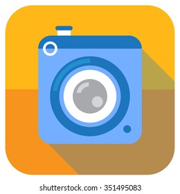 Hipster photo or retro camera icon with shadow. Flat style simple design.