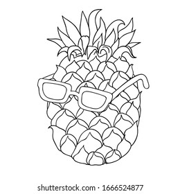 hipster pineapple with glasses, linear illustration