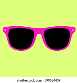 Hipster pink color sunglasses isolated vector on a yellow background