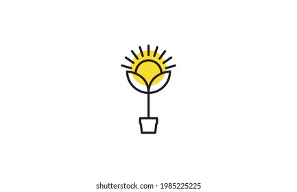 hipster plant lines sunflower logo symbol icon vector graphic design illustration