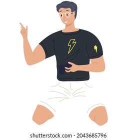 Hipster plays video games. Man sitting on floor with gamepad in his hands isolated on white background. Guy playing video games on console. Male character holding joystick to play