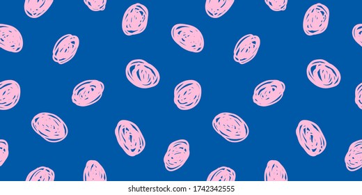 Patrón de puntos de polka hipster. Colorido fondo abstracto con círculos garabateados. Ilustración dibujada a mano por vectores.