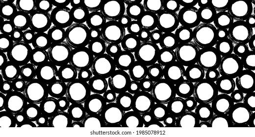 Hipster polka dot patrón sin costuras. Fondo abstracto en blanco y negro con burbujas dibujadas a mano.
