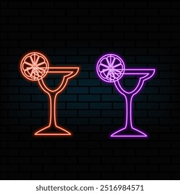 Hipster polygonal cocktail tequila sunrise neon sign. Triangle cocktail.