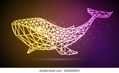 Hipster polygonal neon whale silhouette. Vector illustration