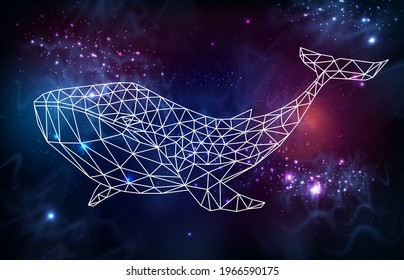 Hipster polygonal whale silhouette on outer space background. Vector illustration