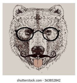 Hipster Portrait Of Bear With Glasses