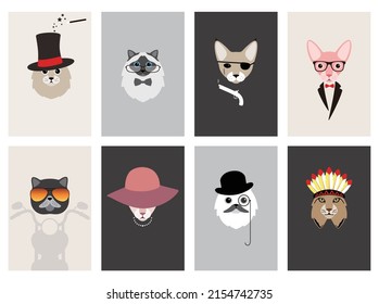 hipster, portrait of cat, gentlemen cat, vector illustration