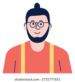 Hipster portrait flat icon. Young bearded man avatar