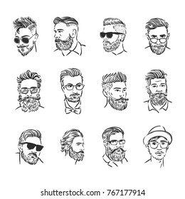 Hipster portrait illustration set