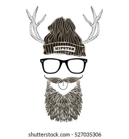 hipster portrait made of accessories, t-shirt print
