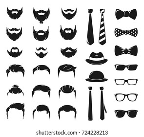 Hipster portraits creation kit. Monochrome constructor with male moustache, beard and haircut. Mustache and haircut hipster, illustration of moustache and beard