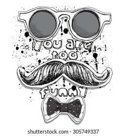  Hipster poster with image of a mustache, tie and glasses. Vector illustration.