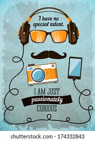 Hipster poster with vintage accessories and items vector illustration