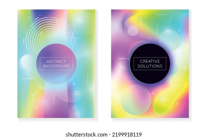 Hipster Presentation. Retro Fluorescent Composition. Tech Vector. Vibrant Dots. Motion Flyer. Gradient Fluid. Neon Background. Blue Round Shape. Violet Hipster Presentation
