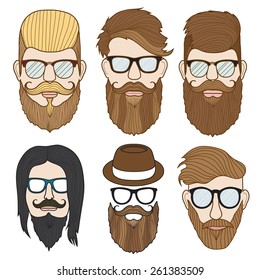 Hipster profile faces illustration set