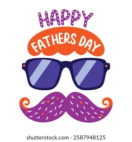 Hipster prop with happy fathers day text, flat sticker