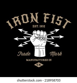 hipster protest label iron fist ( T-Shirt Print ) with hand lightning