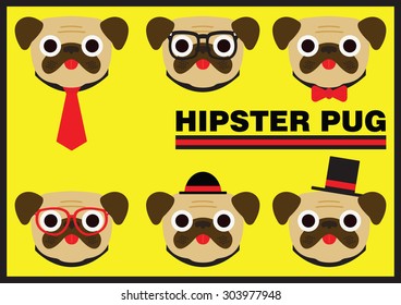 Hipster Pug Flat Cartoon Design