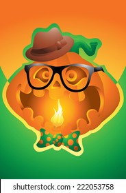 Hipster pumpkin halloween background
