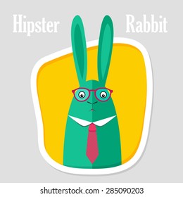 Hipster rabbit with glasses. Vector postcard