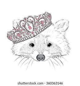 Hipster. Raccoon in the crown. Vector illustration for greeting card, poster, print, or on clothing. 