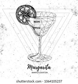 Hipster realistic and polygonal cocktail margarita on grunge background