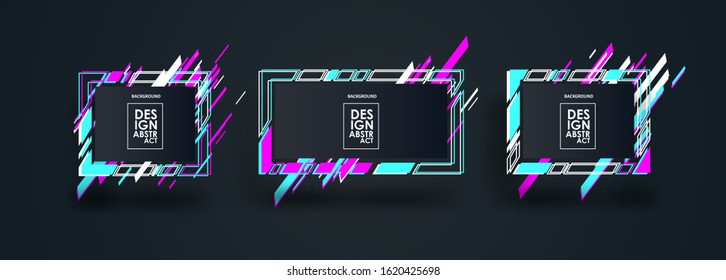 Hipster rectangular frames. Set of frames with glitch effect. Gift cards  in modern color. Graphic concept for your design.