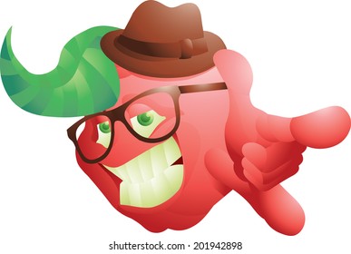 Hipster red apple pointing
